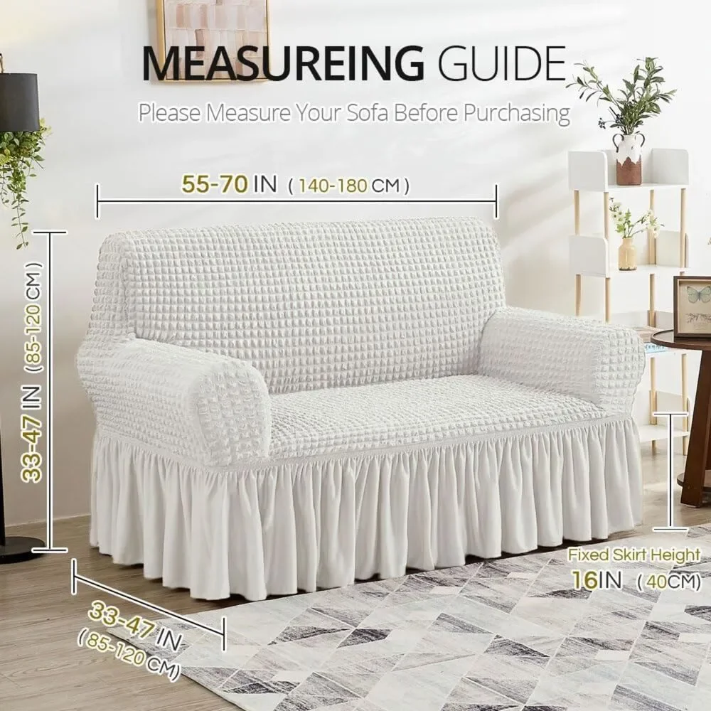Fitted Sofa Cover Stretch Furniture Protector (1 pc, 2 Seater Loveseat, Ivory)